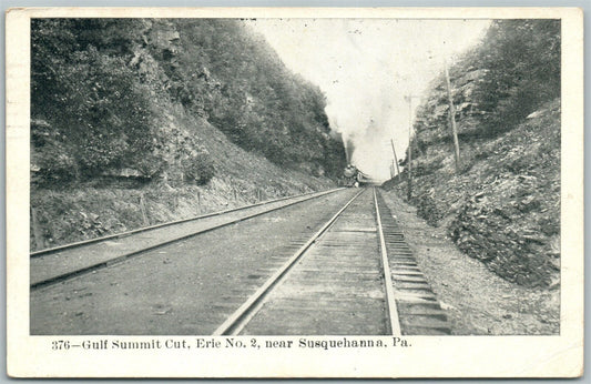 GULF SUMMIT CUT RAILROAD NEAR SUSQUEHANNA PA 1908 ANTIQUE POSTCARD