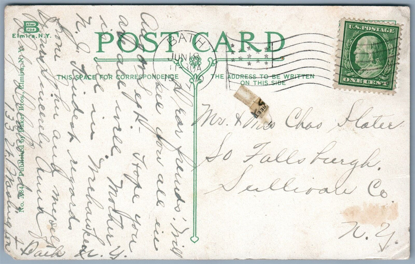 BATH NY SOLDIER'S HOME 1910 ANTIQUE POSTCARD