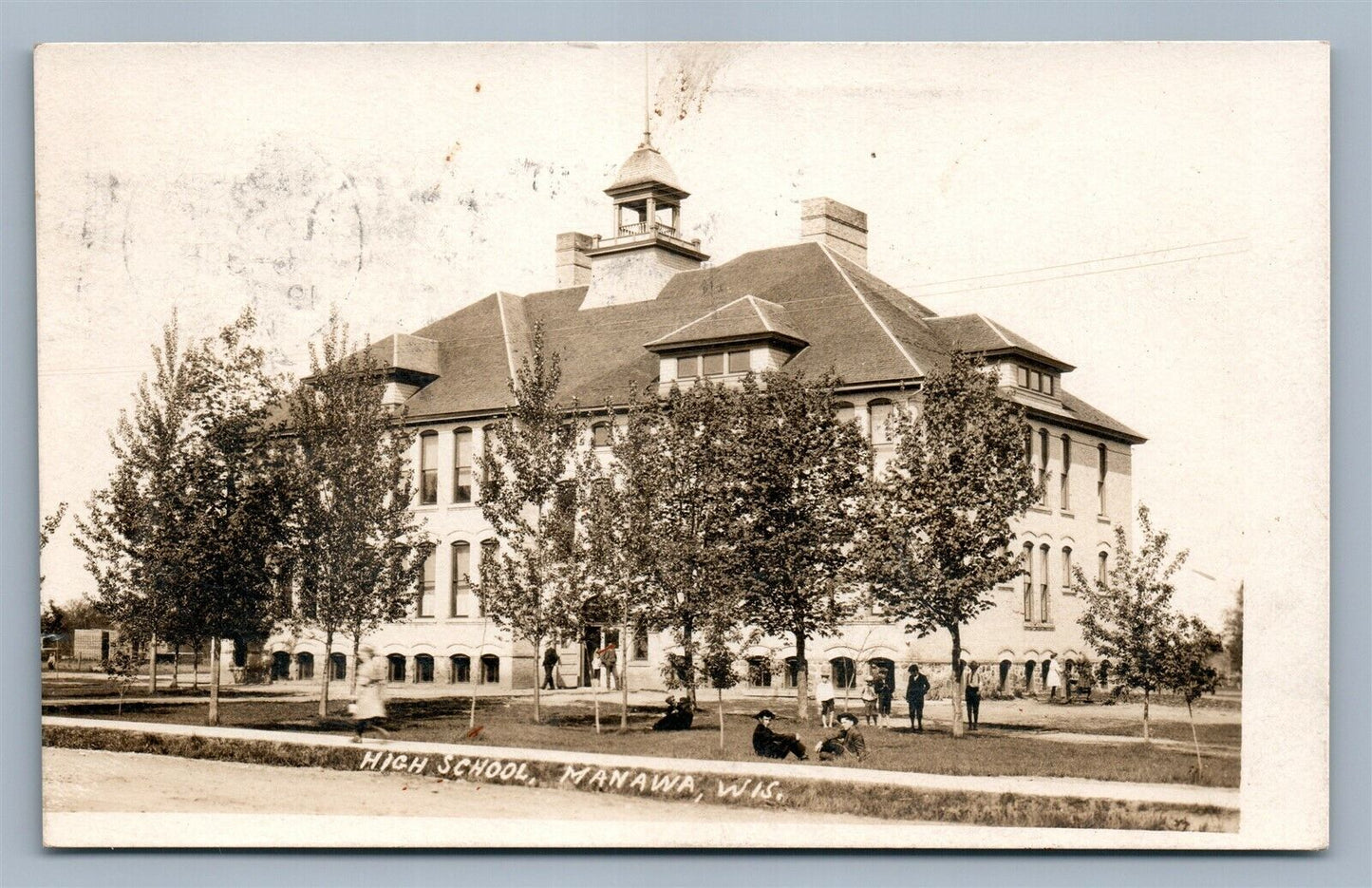 MANAWA WI HIGH SCHOOL 1908 ANTIQUE REAL PHOTO POSTCARD RPPC