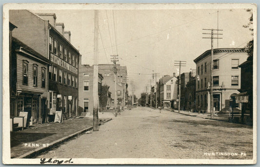 HUNTINGDON PA PENN STREET 1907 ANTIQUE REAL PHOTO POSTCARD RPPC