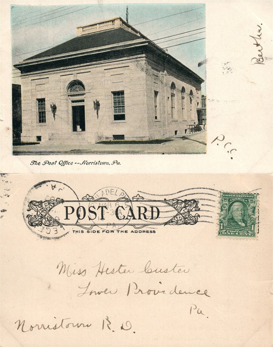 NORRISTOWN PA POST OFFICE 1907 UNDIVIDED ANTIQUE POSTCARD