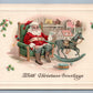 SANTA w/ TOY HORSE CHRISTMAS GREETINGS 1918 EMBOSSED ANTIQUE POSTCARD