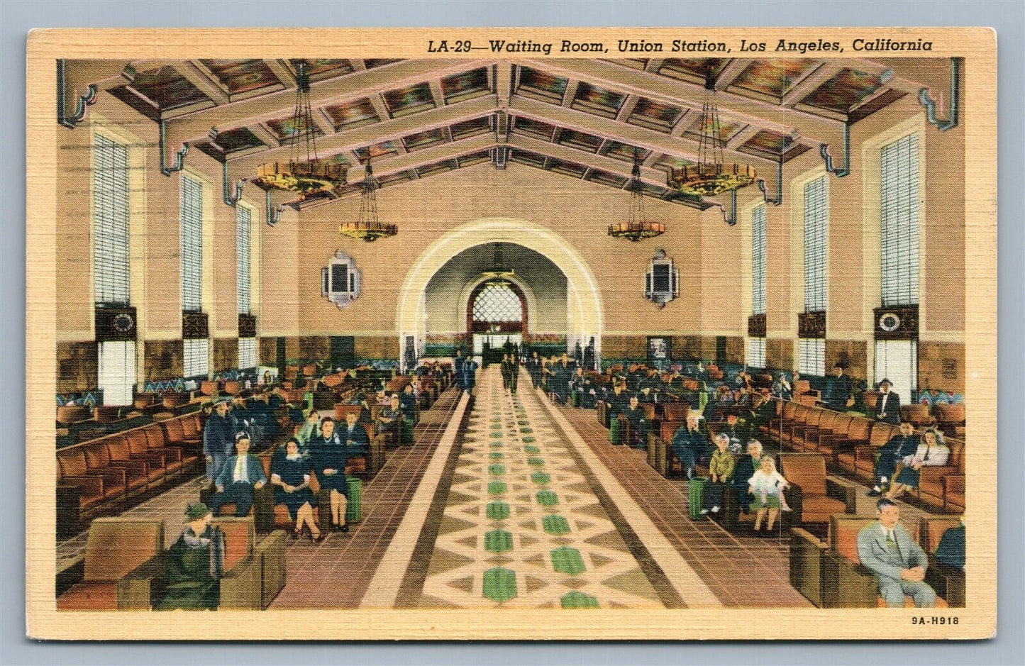 LOS ANGELES RAILROAD DEPOT WAITING ROOM VINTAGE POSTCARD RAILWAY TRAIN STATION