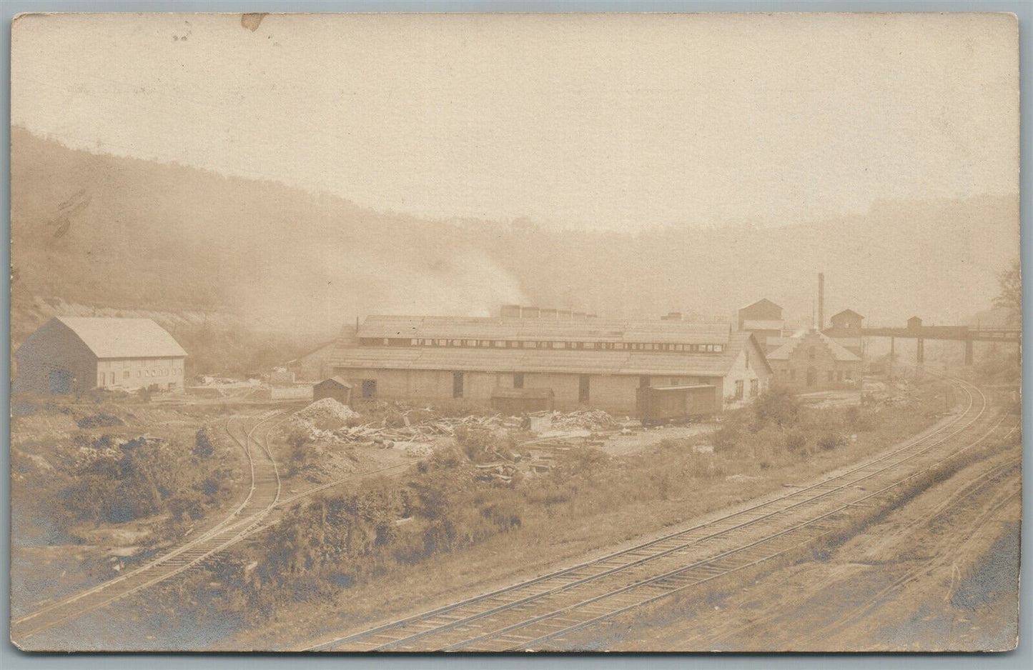 MILL SCENE with RAILROAD ANTIQUE REAL PHOTO POSTCARD RPPC