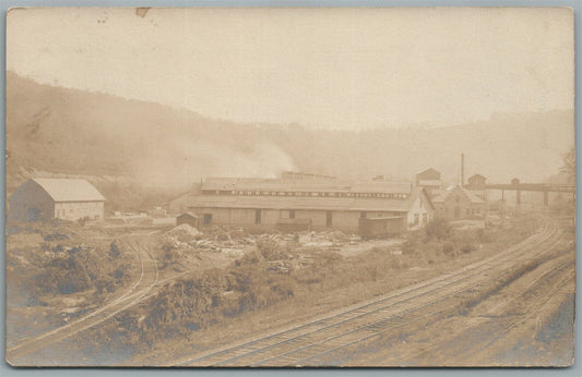 MILL SCENE with RAILROAD ANTIQUE REAL PHOTO POSTCARD RPPC