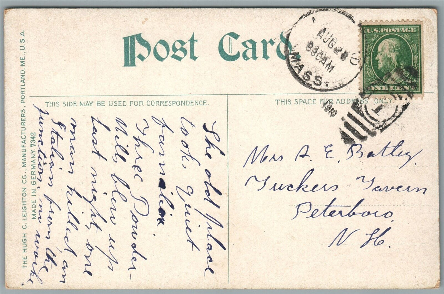 MAYNARD MA ASSABET MILLS ANTIQUE POSTCARD