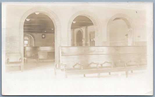 NEW YORK RAILROAD DEPOT WAITING ROOM ANTIQUE REAL PHOTO POSTCARD RPPC railway