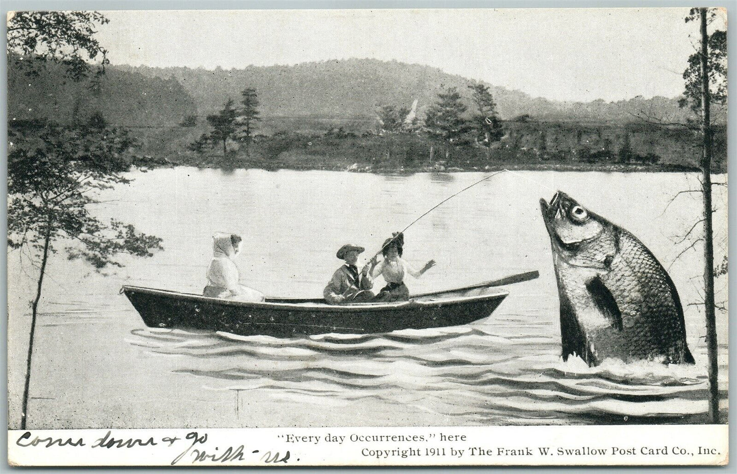 EXAGGERATED FISHING 1913 ANTIQUE POSTCARD