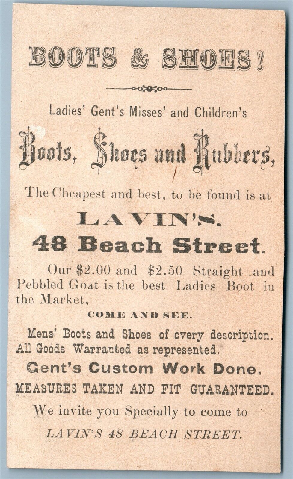 BOOTS SHOES ANTIQUE ADVERTISING VICTORIAN TRADE CARD MENS WALKING DOG