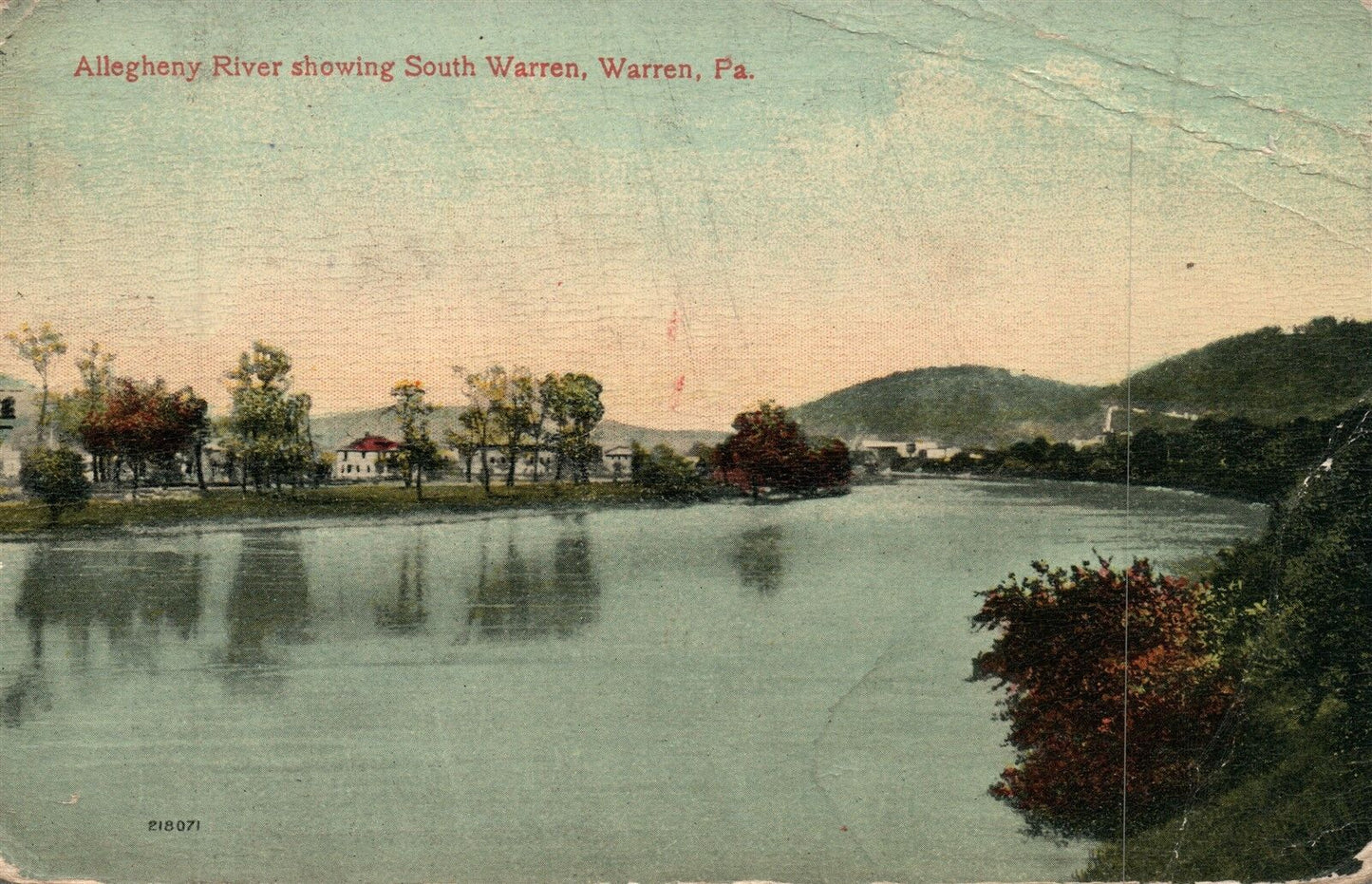 WARREN PA ALLEGHENY RIVER SHOWING SOUTH WARREN 1914 ANTIQUE POSTCARD