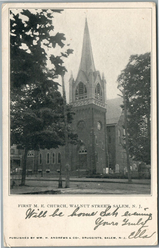 SALEM NJ WALNUT STREET ME CHURCH ANTIQUE POSTCARD