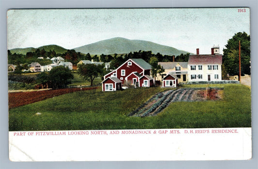 FITZWILLIAM NH MONADNOCK & GAP MTS REID'S RESIDENCE ANTIQUE POSTCARD