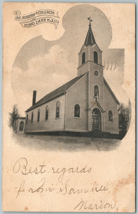 ECHO LAKE NJ ST. JOSEPH'S CHURCH 1906 UNDIVIDED ANTIQUE POSTCARD