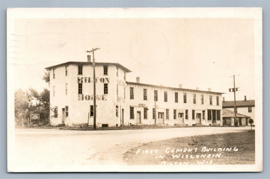 MILTON WI FIRST CEMENT BUILDING 1946 VINTAGE REAL PHOTO POSTCARD RPPC