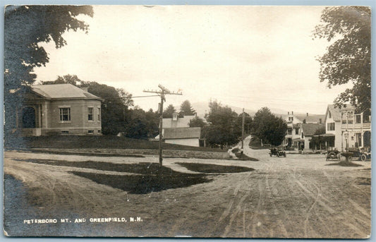 GREENFIELD NH STREET SCENE & PETERBORO MT. ANTIQUE REAL PHOTO POSTCARD RPPC