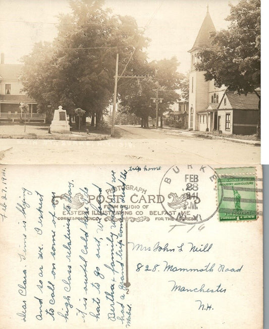 BURKE N.Y. MAIN STREET 1941 VINTAGE RPPC REAL PHOTO POSTCARD