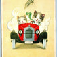 DRESSED CATS DRIVING AUTOMOBILE VINTAGE POSTCARD