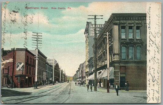 NEW CASTLE PA WASHINGTON STREET ANTIQUE POSTCARD