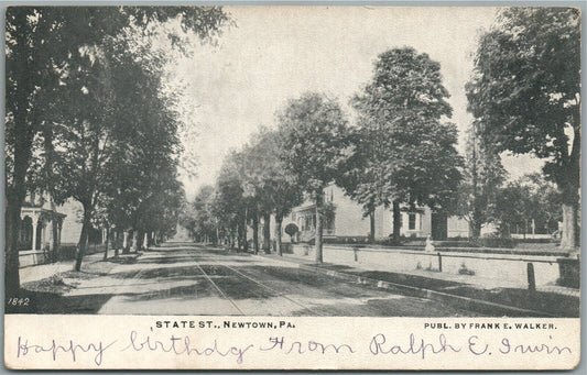 NEWTOWN PA STATE STREET ANTIQUE POSTCARD