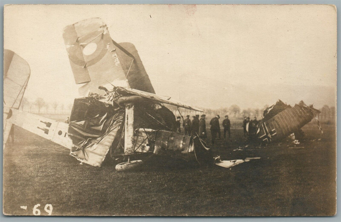 WWI ERA GERMAN MILITARY AIRPLANE WRECK ANTIQUE REAL PHOTO POSTCARD RPPC