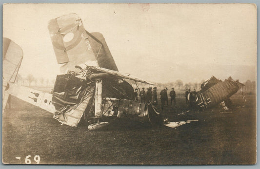 WWI ERA GERMAN MILITARY AIRPLANE WRECK ANTIQUE REAL PHOTO POSTCARD RPPC