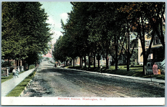 WASHINGTON NJ BELVIDERE AVE. 1908 ANTIQUE POSTCARD