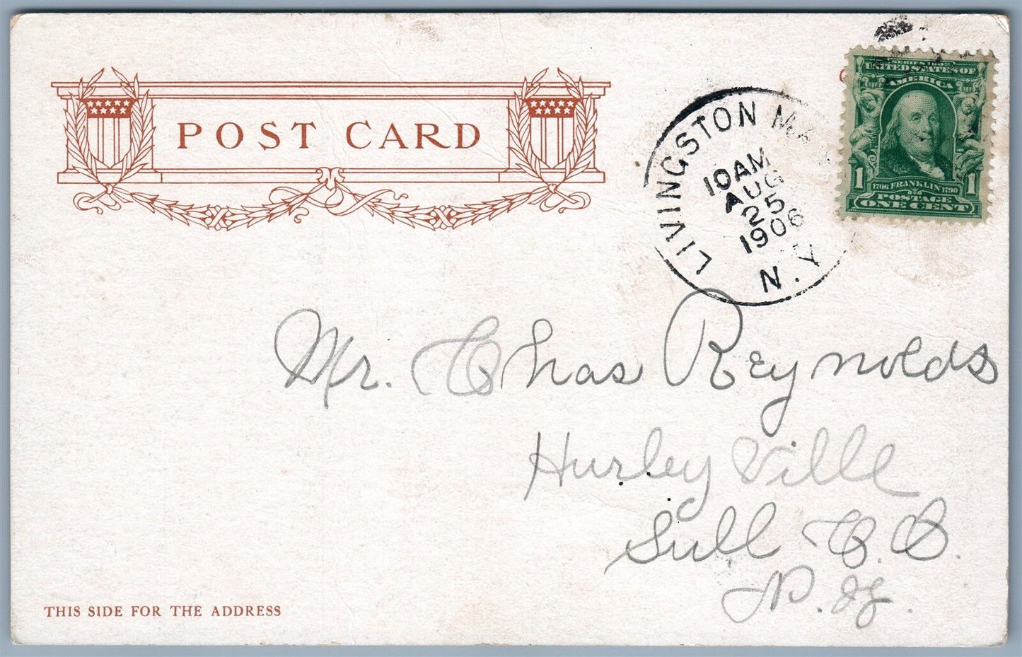 LIVINGSTON MANOR NY TROUT STREAM UNDIVIDED 1906 ANTIQUE POSTCARD