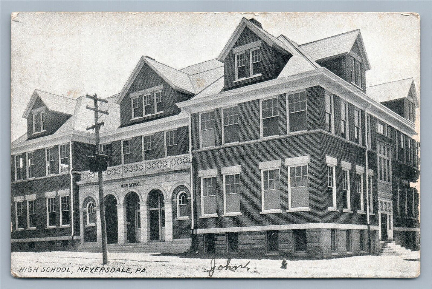 MEYERSDALE PA HIGH SCHOOL ANTIQUE POSTCARD