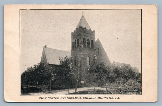 MOHNTON PA ZION UNITED EVANGELICAL CHURCH 1916 ADVERTISING ANTIQUE POSTCARD