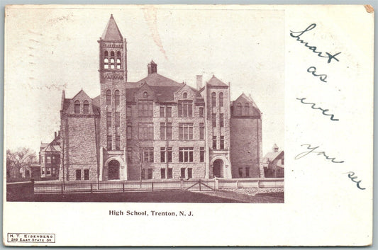 TRENTON NJ HIGH SCHOOL 1905 UNDIVIDED ANTIQUE POSTCARD
