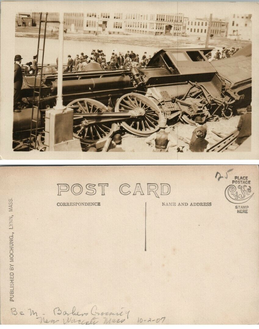 B. & M RAILWAYS TRAIN ACCIDENT LYNN MA RPPC ANTIQUE REAL PHOTO POSTCARD railroad