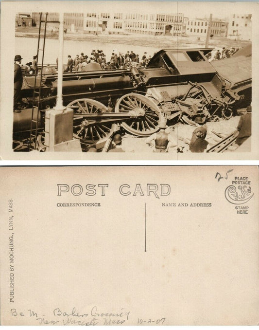 B. & M RAILWAYS TRAIN ACCIDENT LYNN MA RPPC ANTIQUE REAL PHOTO POSTCARD railroad