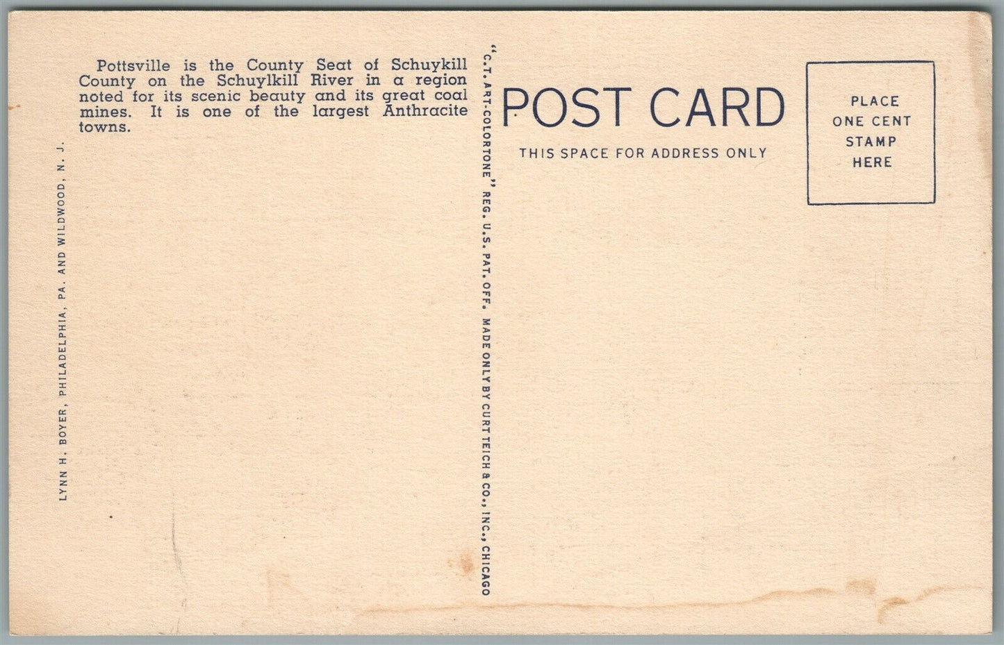 POTTSVILLE PA CENTER STREET VINTAGE POSTCARD