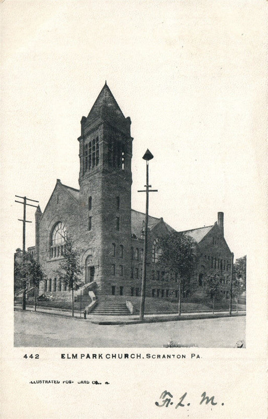 SCRANTON PA ELM PARK CHURCH 1907 UNDIVIDED ANTIQUE POSTCARD