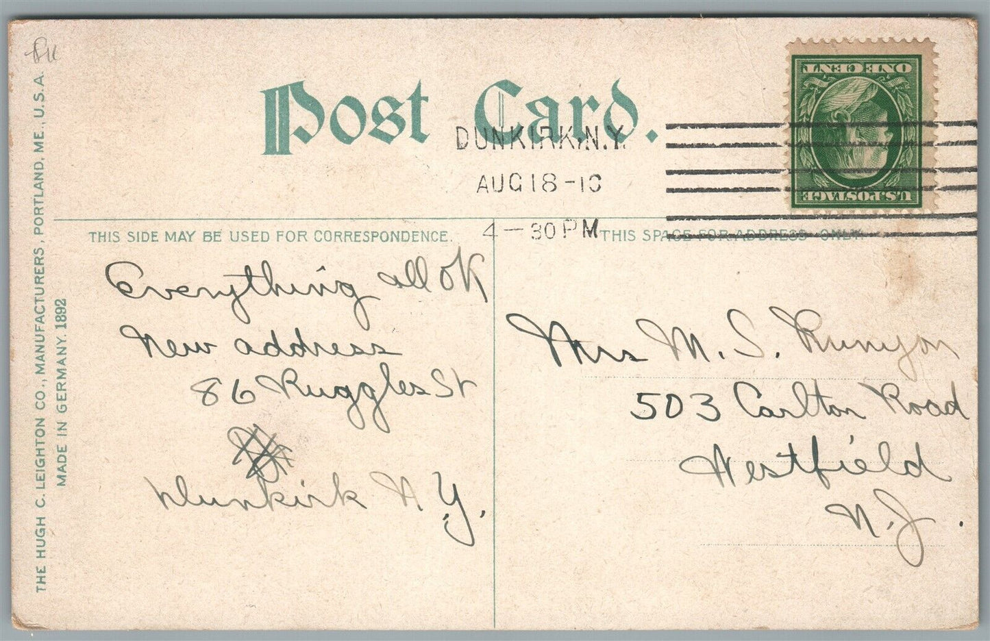 CHAUTAUQUA LAKE NY HERMIT ANTIQUE POSTCARD