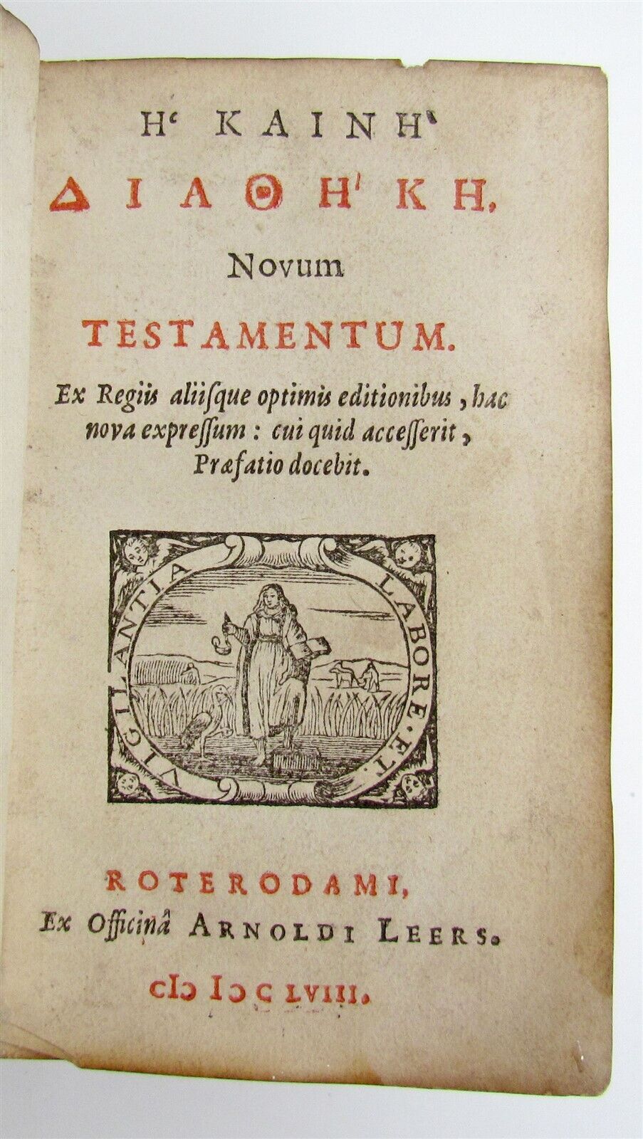 1658 GREEK BIBLE Novum Testamentum antique ROTTERDAM ARMORIAL VELLUM BIBLIA