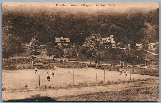 ALLABEN NY TENNIS AT CAMP ALLEGRO VINTAGE POSTCARD