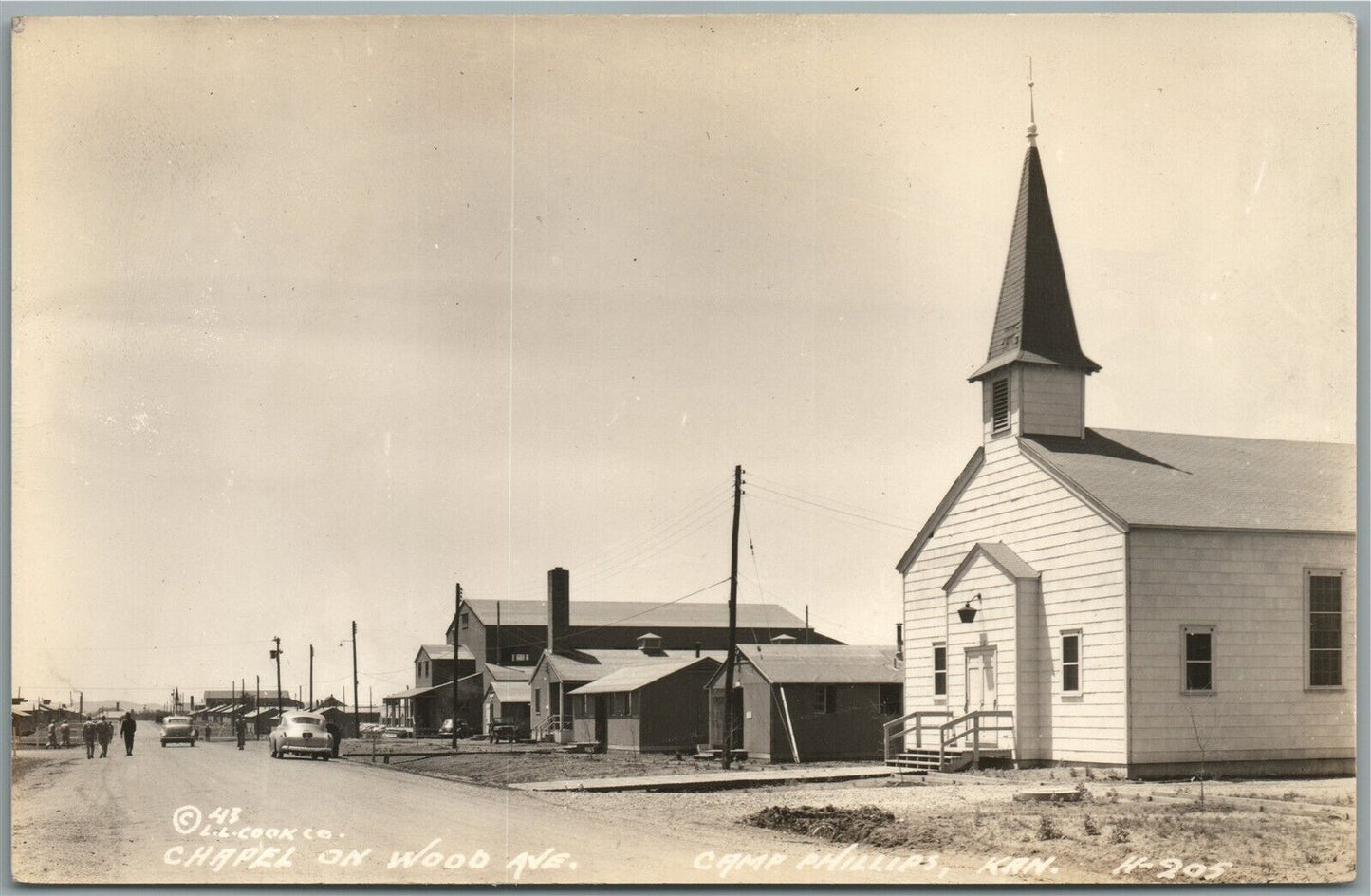 CAMP PHILLIPS KS CHAPEL ON WOOD AVENUE ANTIQUE REAL PHOTO POSTCARD RPPC