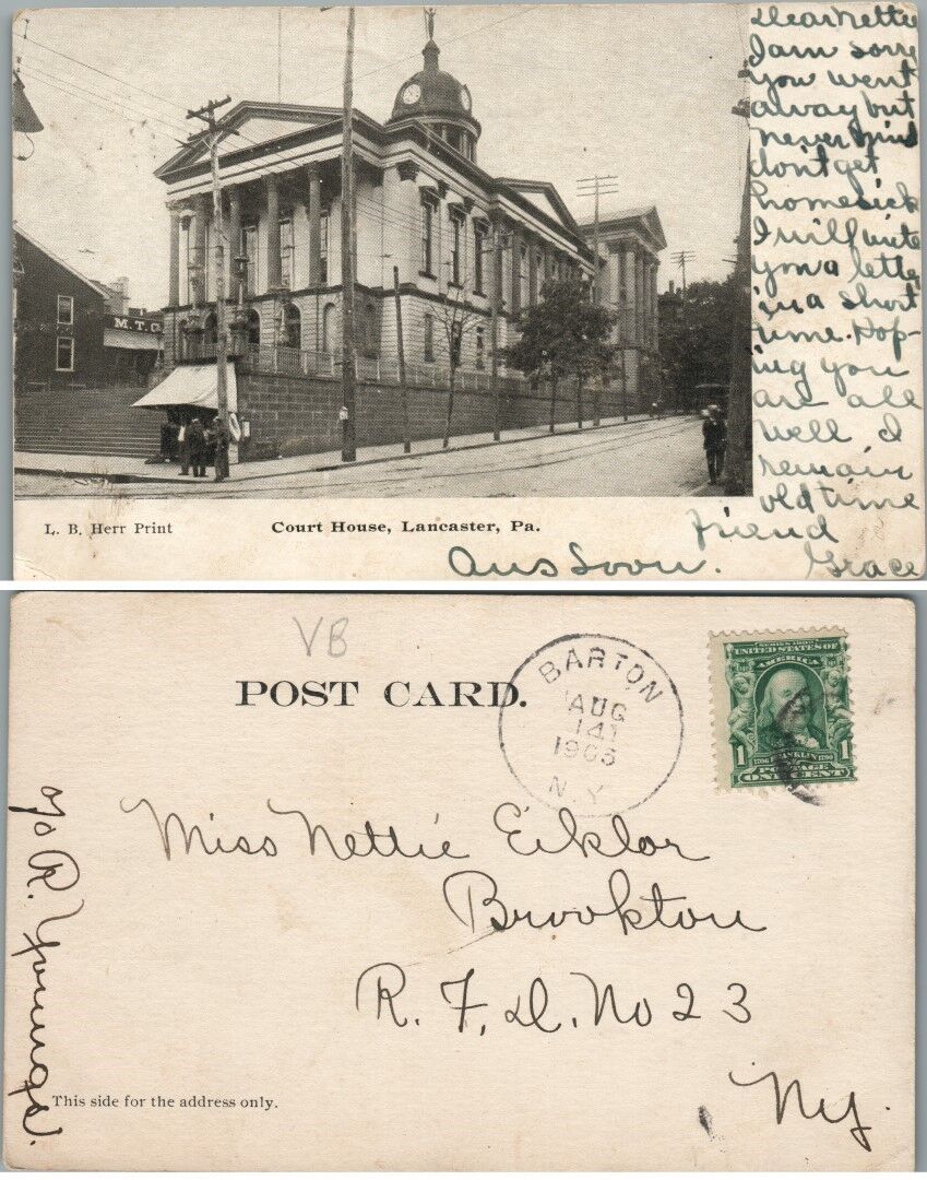 ANTIQUE 1903 UNDIVIDED POSTCARD COURT HOUSE LANCASTER PA