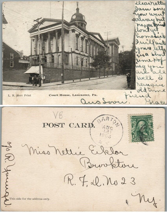 ANTIQUE 1903 UNDIVIDED POSTCARD COURT HOUSE LANCASTER PA