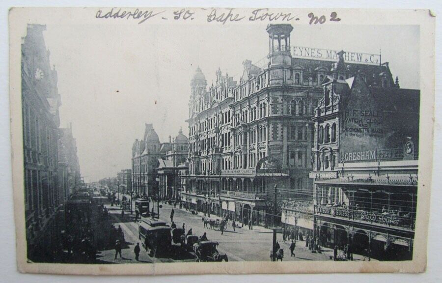 VINTAGE POSTCARD ADDERLEY STREET LIONS HEAD CAPE TOWN SOUTH AFRICA TROLLEY TRAM