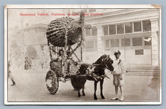 PORTLAND OR ROSE FESTIVAL DECORATED VEHICLE ANTIQUE POSTCARD