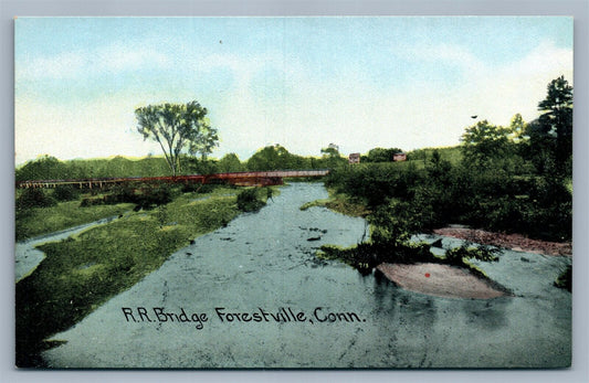 FORESTVILLE CT RAILROAD BRIDGE ANTIQUE POSTCARD