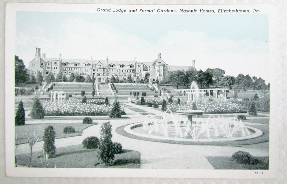 ANTIQUE POSTCARD GRAND LODGE & FORMAL GARDENS MASONIC HOMES ELIZABETHTOWN PA