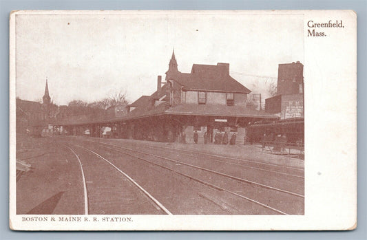 GREENFIELD MA RAILROAD STATION ANTIQUE POSTCARD RAILWAY DEPOT