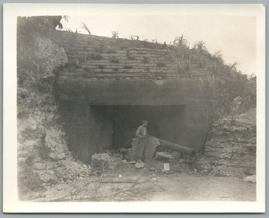 ARMED MAN in a FRONT OF FORTIFIED EMPLACEMENT WWI ERA ANTIQUE PHOTO RPPC