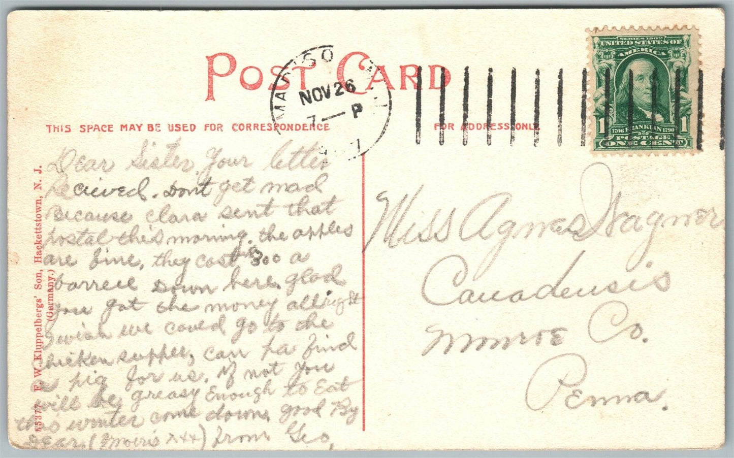 WASHINGTON NJ METHODIST CHURCH 1907 ANTIQUE POSTCARD