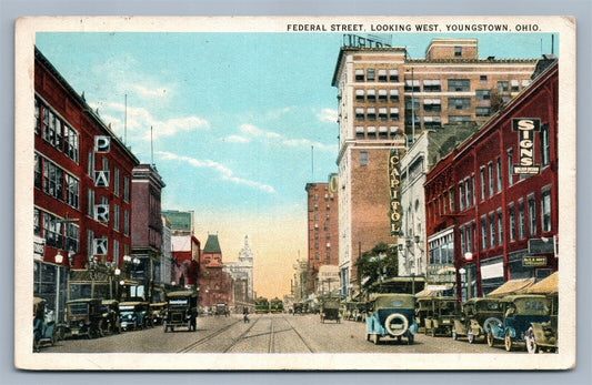 YOUNGSTOWN OH FEDERAL STREET 1924 ANTIQUE POSTCARD