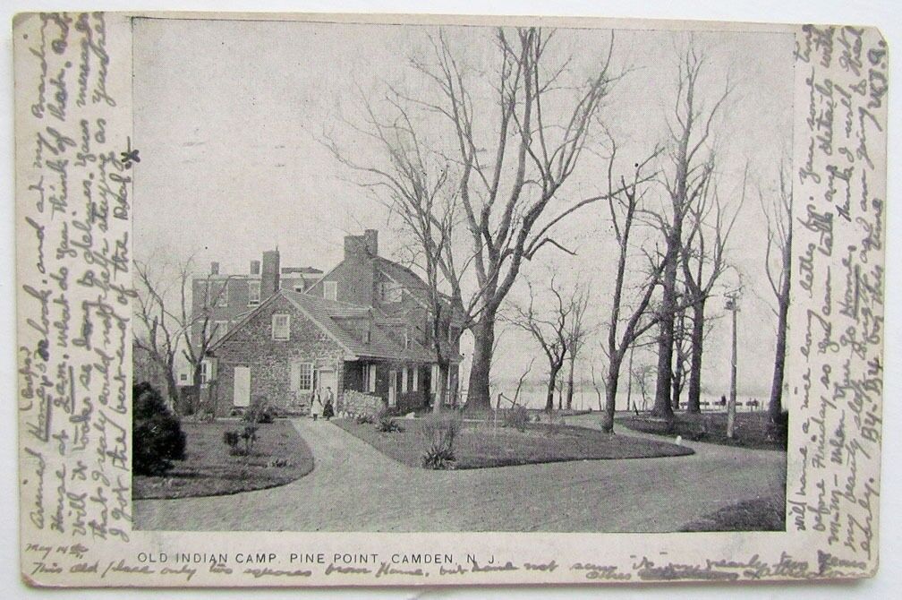 1906 VINTAGE UNDIVIDED POSTCARD OLD INDIAN CAMP PINE POINT CAMDEN NJ