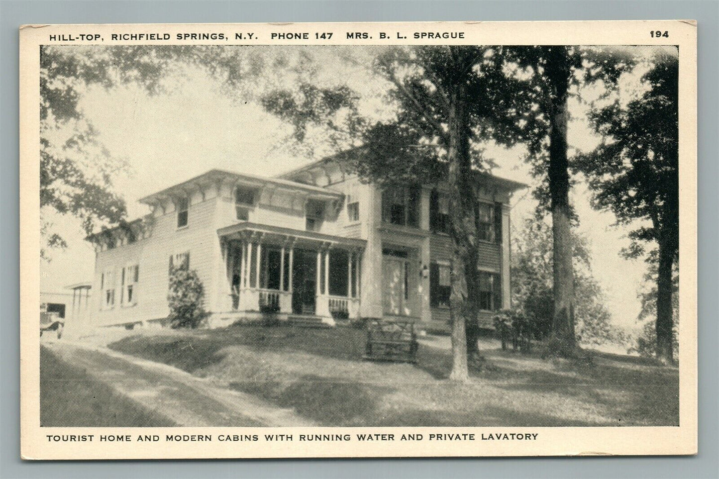 RICHFIELD SPRINGS NY HILL-TOP ANTIQUE POSTCARD
